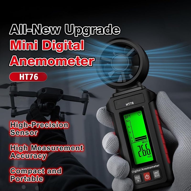 Portable Handheld Anemometer with LCD Display for Accurate Wind Speed Air Flow Measurement - Image 4